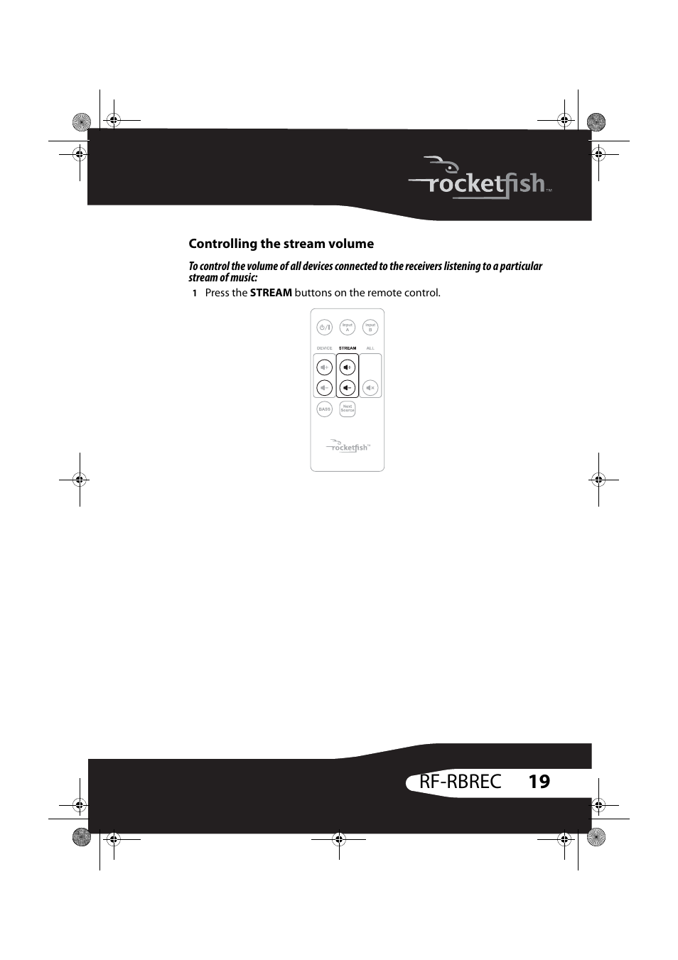 Controlling the stream volume, 19 rf-rbrec | RocketFish RF-RBREC User Manual | Page 19 / 28