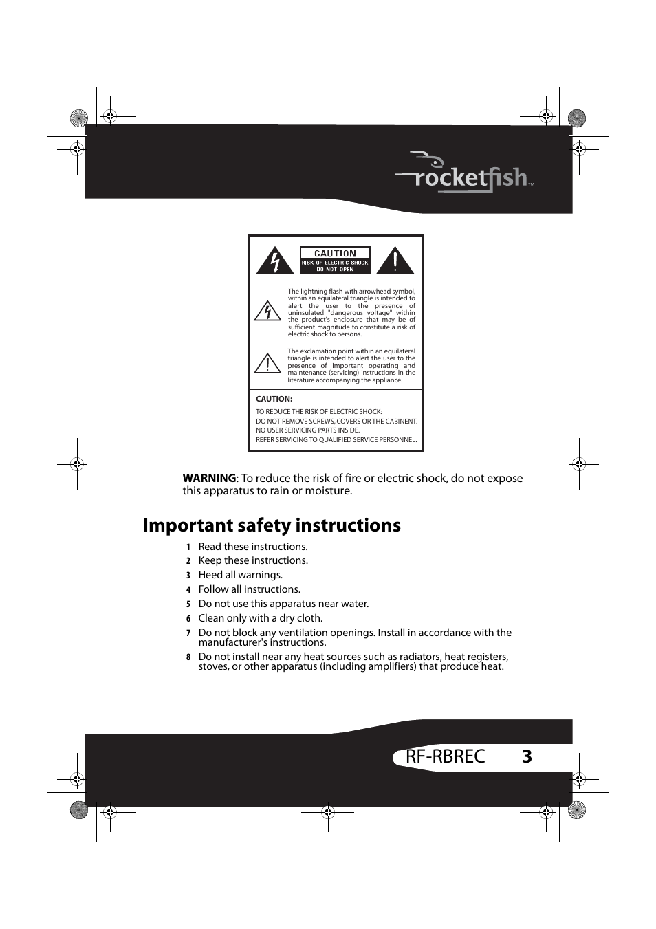 Important safety instructions, 3rf-rbrec | RocketFish RF-RBREC User Manual | Page 3 / 28