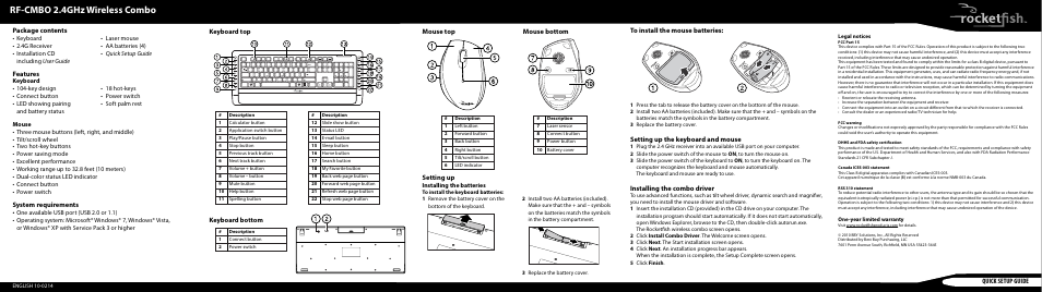 RocketFish RF-CMBO User Manual | 1 page