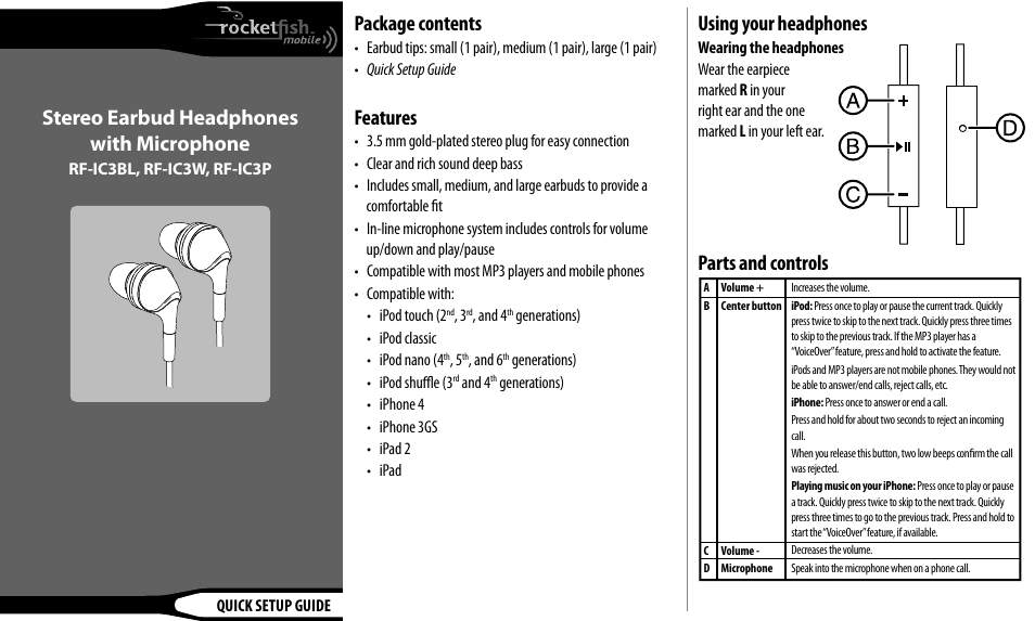 RocketFish RF-IC3BL User Manual | 2 pages