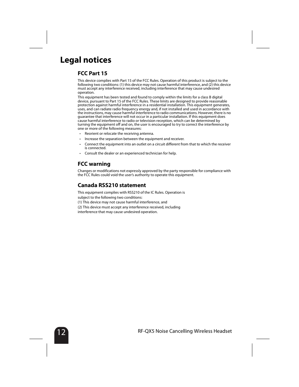 Legal notices | RocketFish RF-QX5 User Manual | Page 12 / 15