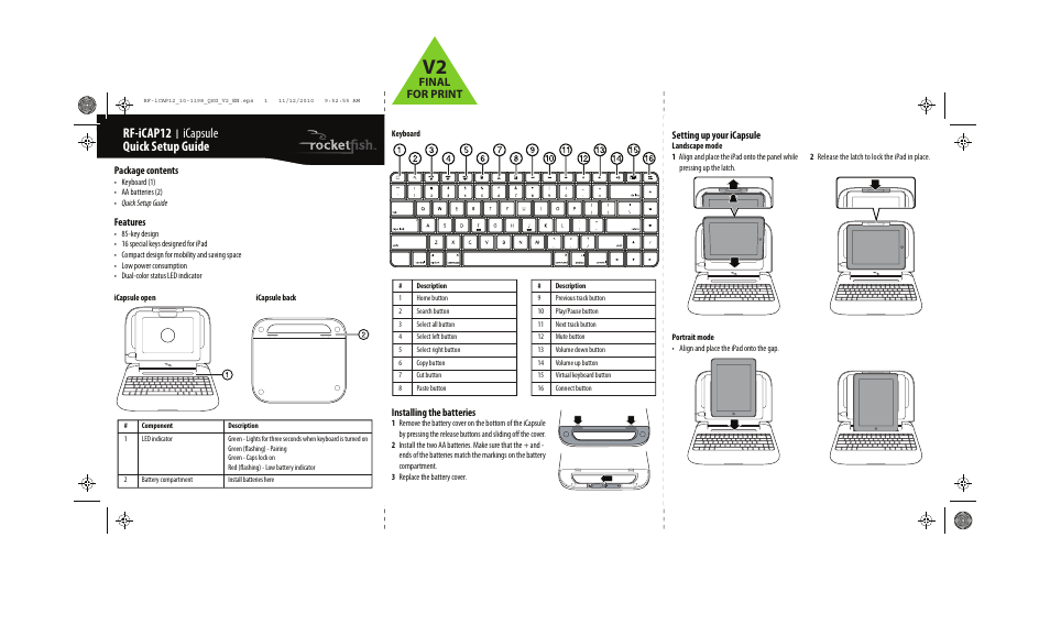 RocketFish RF-ICAP12 User Manual | 2 pages