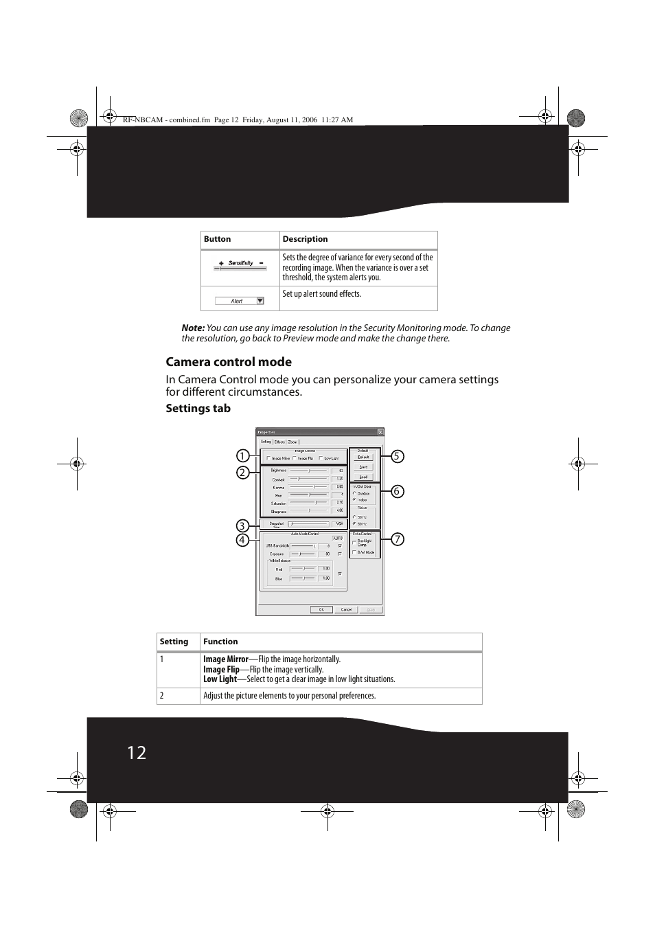 Camera control mode | RocketFish RF-NBCAM User Manual | Page 12 / 62