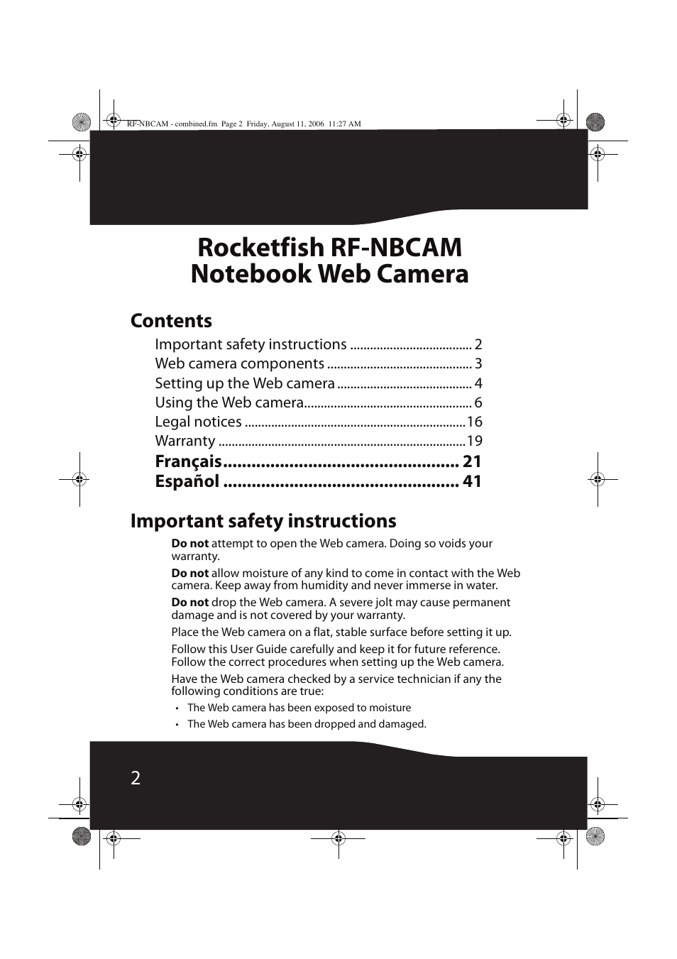 RocketFish RF-NBCAM User Manual | Page 2 / 62