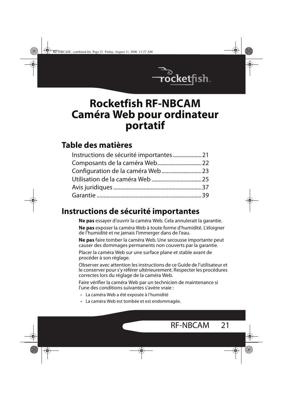 RocketFish RF-NBCAM User Manual | Page 21 / 62