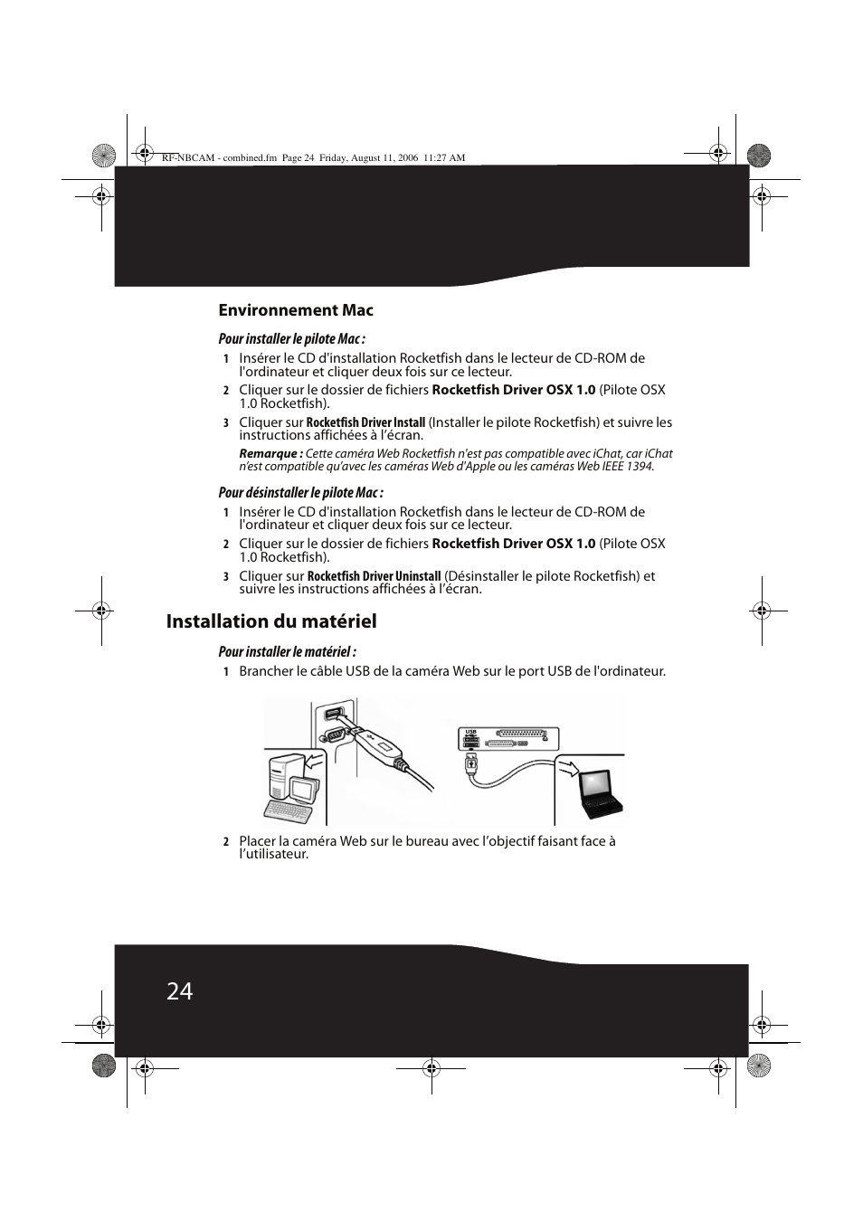 Installation du matériel, Environnement mac | RocketFish RF-NBCAM User Manual | Page 24 / 62