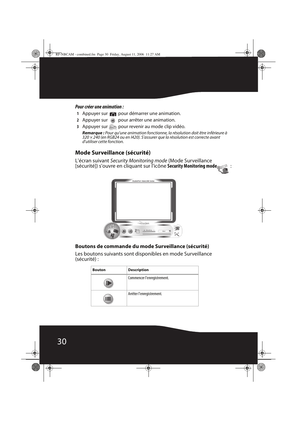 Mode surveillance (sécurité) | RocketFish RF-NBCAM User Manual | Page 30 / 62