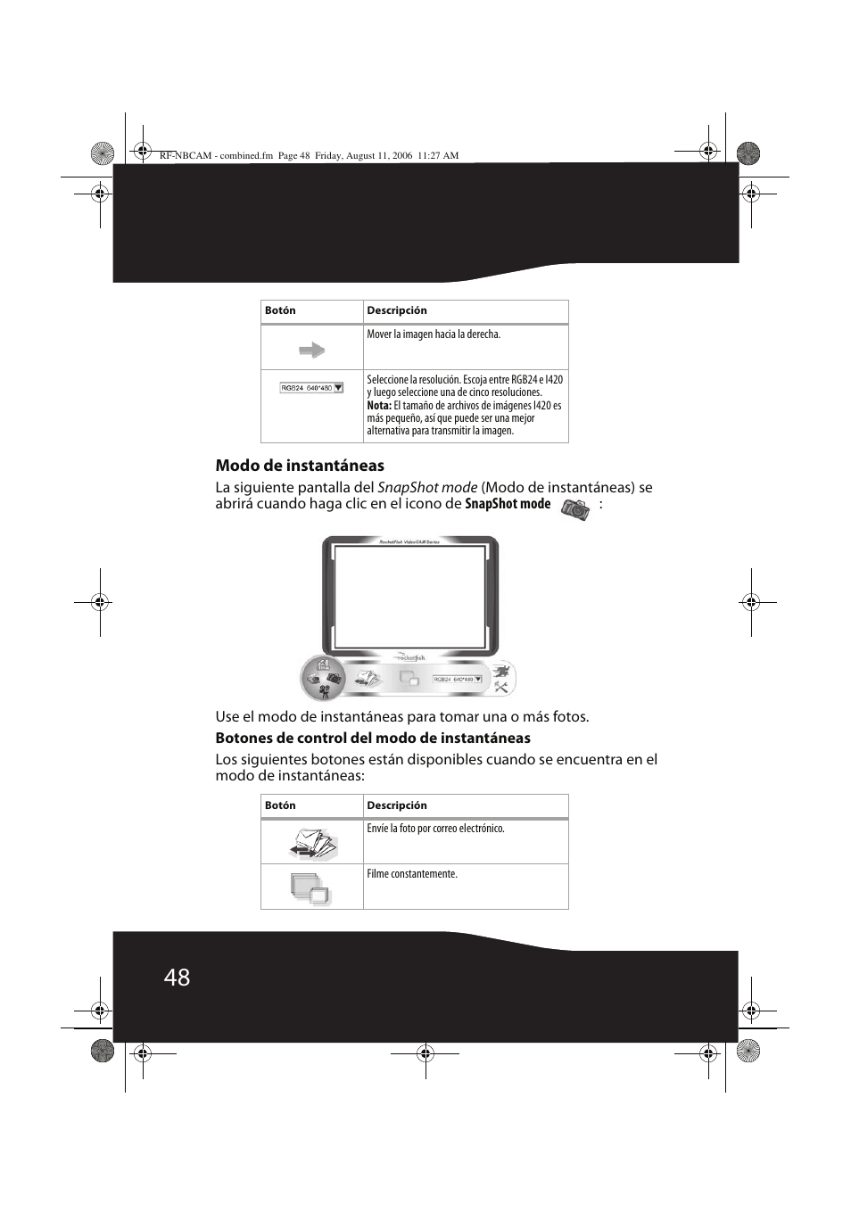 Modo de instantáneas | RocketFish RF-NBCAM User Manual | Page 48 / 62