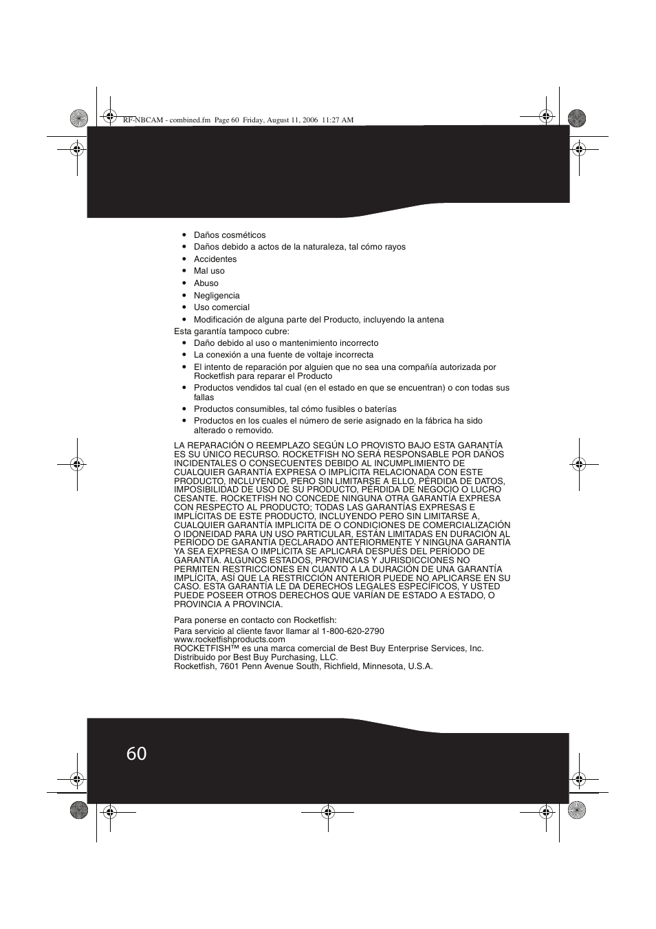 RocketFish RF-NBCAM User Manual | Page 60 / 62