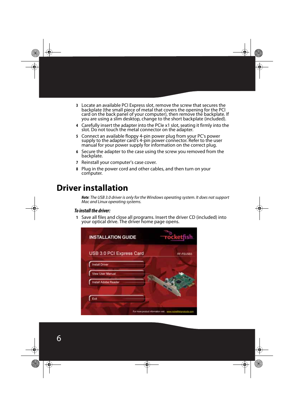 Driver installation | RocketFish RF-P2USB3 User Manual | Page 6 / 15