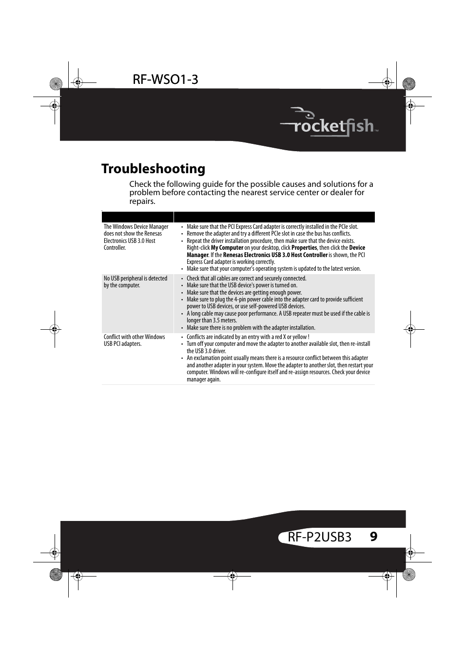 Troubleshooting | RocketFish RF-P2USB3 User Manual | Page 9 / 15
