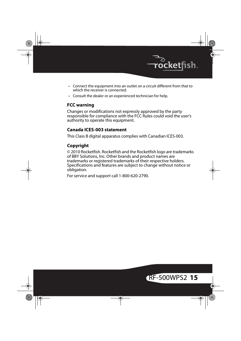 Fcc warning, Canada ices-003 statement, Copyright | RocketFish RF-500WPS2 User Manual | Page 14 / 18