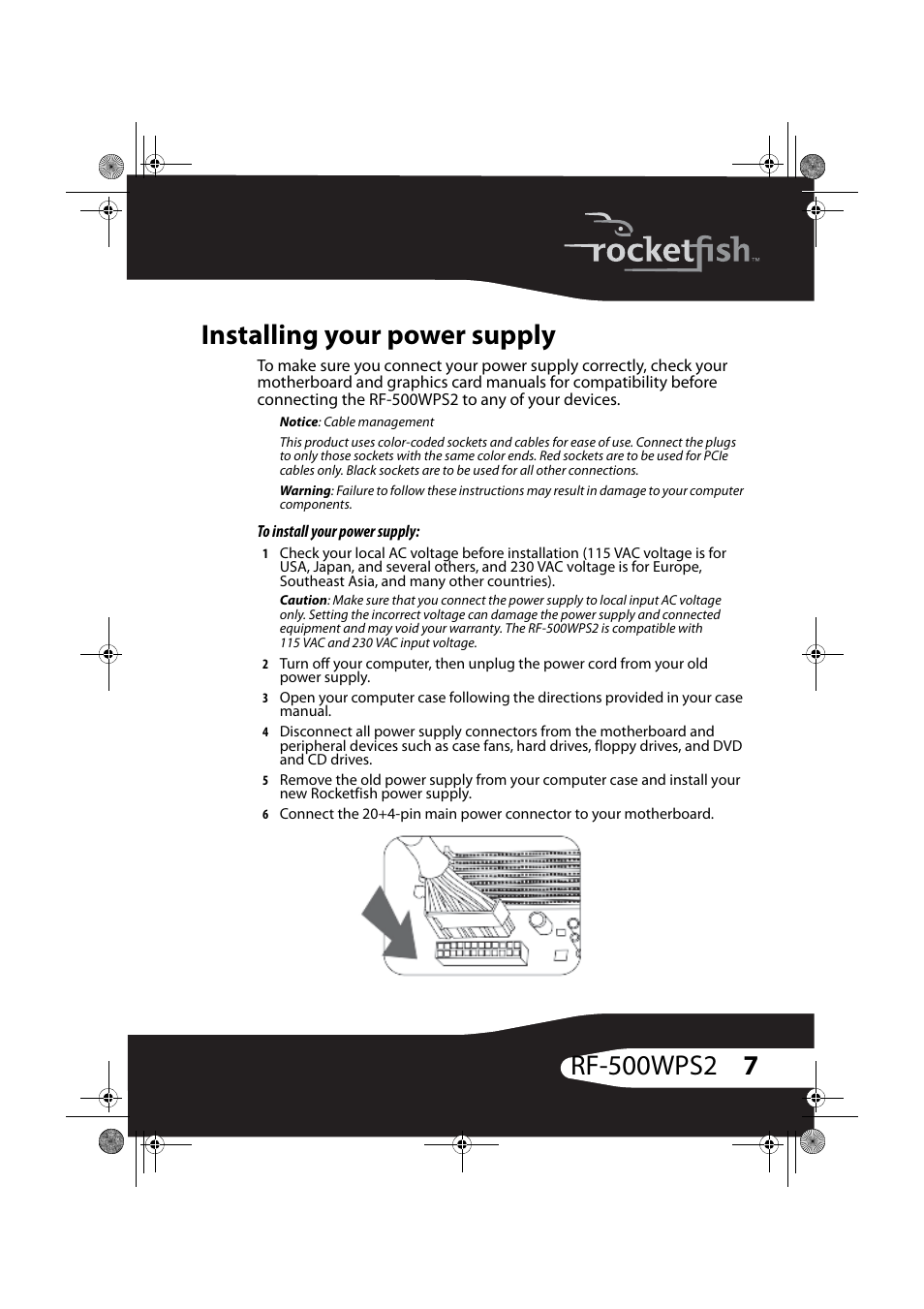 Installing your power supply | RocketFish RF-500WPS2 User Manual | Page 6 / 18