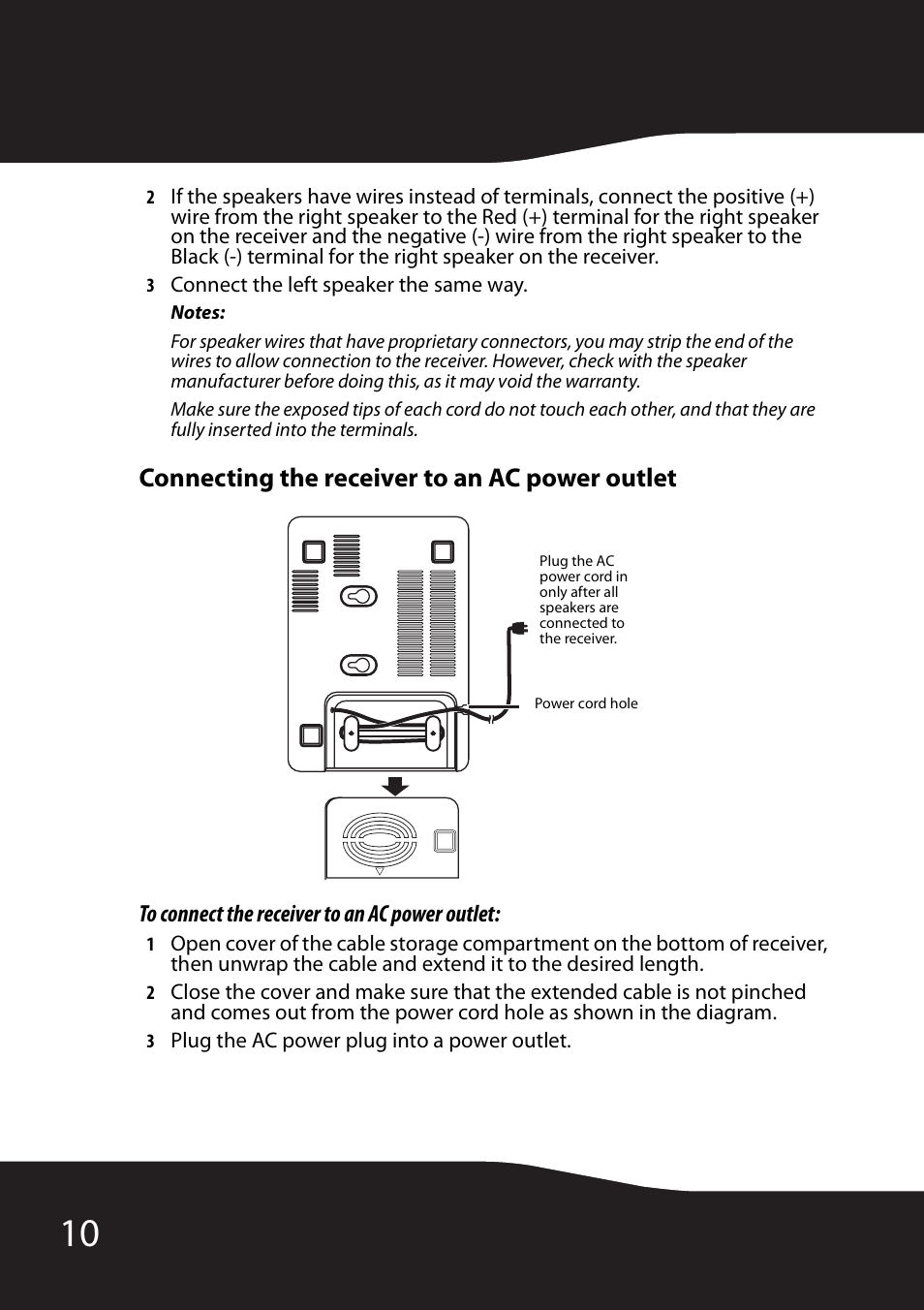 Connecting the receiver to an ac power outlet | RocketFish RF-WHTIB User Manual | Page 10 / 20