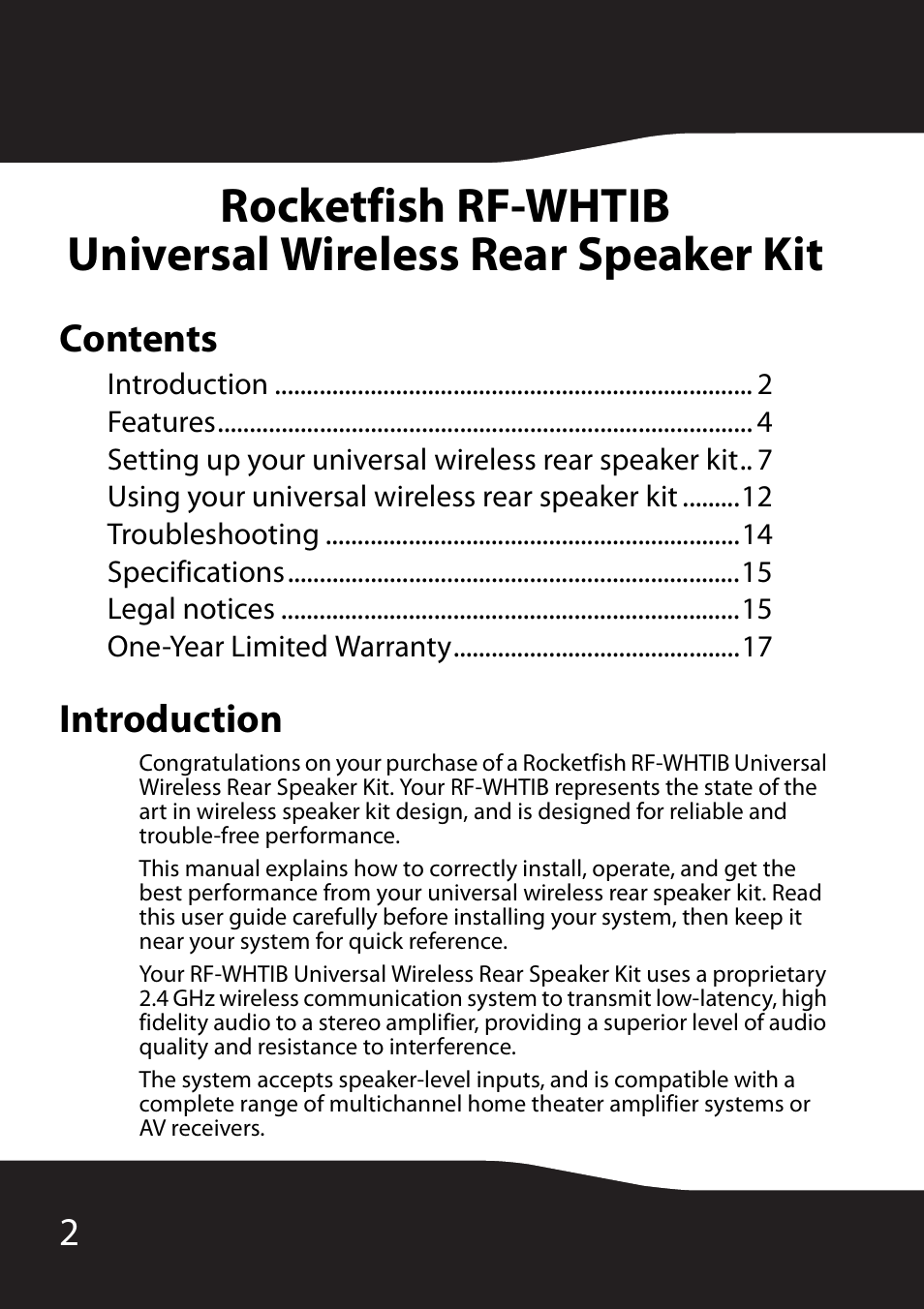 RocketFish RF-WHTIB User Manual | Page 2 / 20