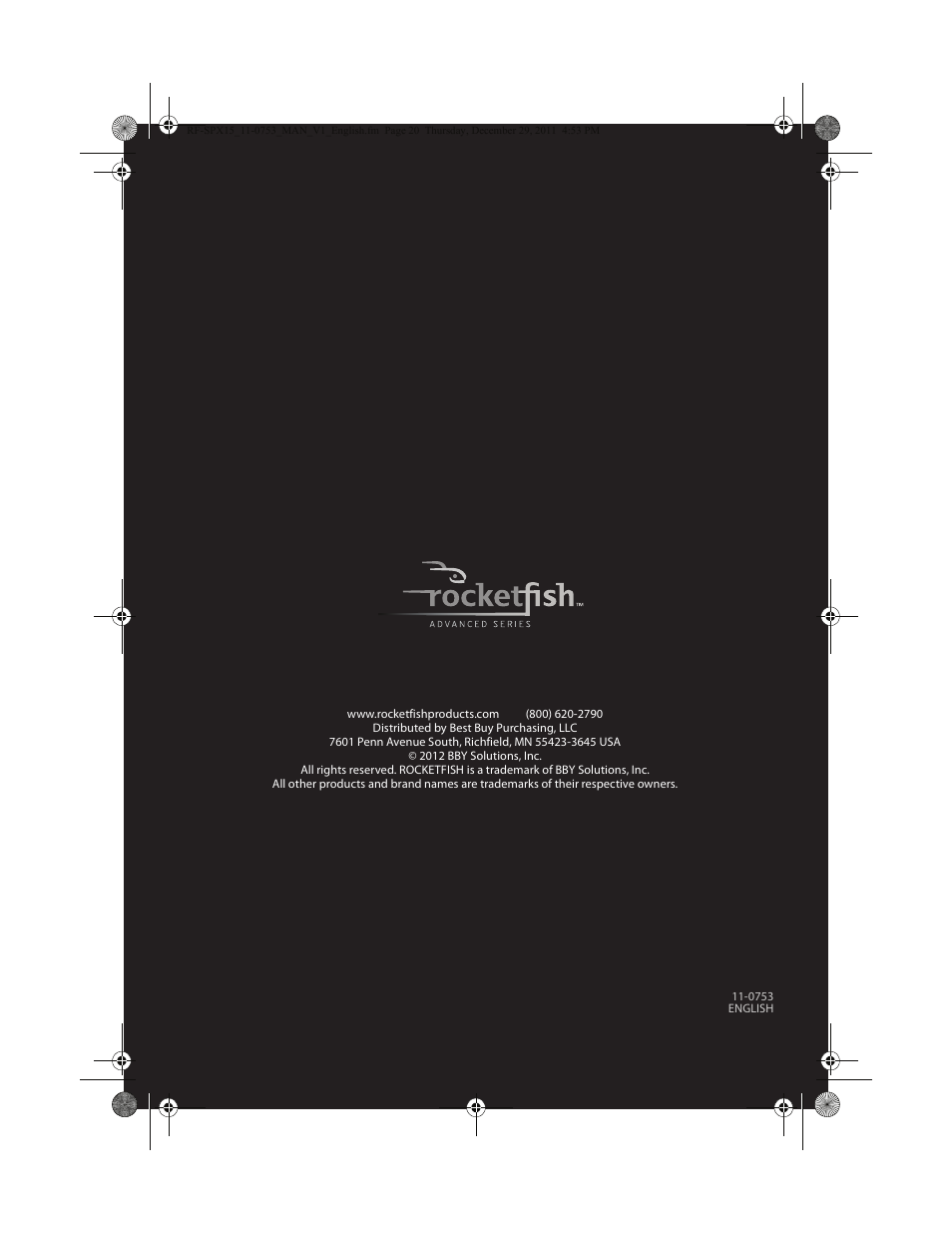 RocketFish BLUETOOTH WIRELESS SPEAKER RF-SPX15 User Manual | Page 20 / 20