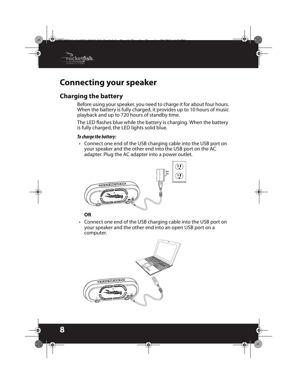 8connecting your speaker | RocketFish BLUETOOTH WIRELESS SPEAKER RF-SPX15 User Manual | Page 8 / 20