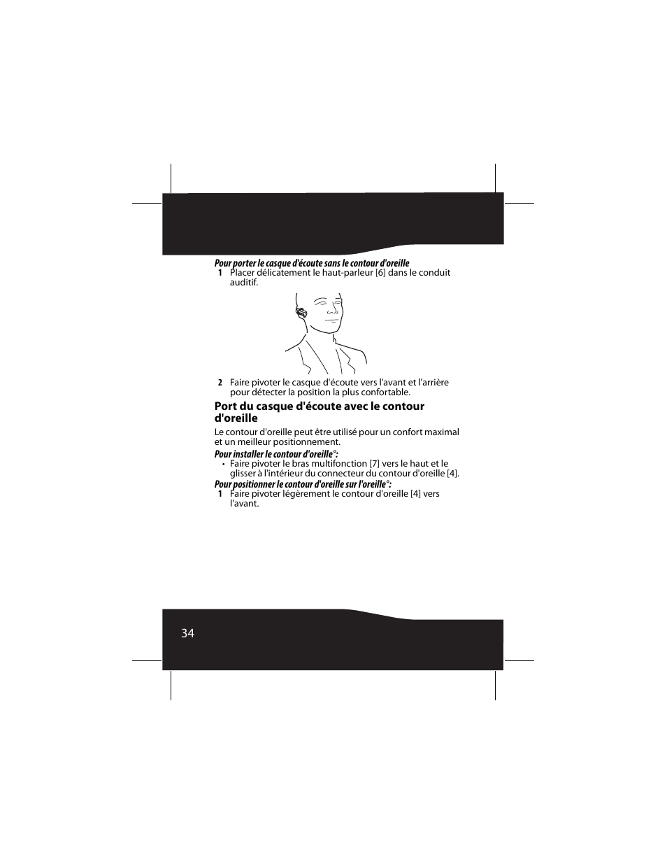 Port du casque d'écoute avec le contour d'oreille | RocketFish RF-SH230 User Manual | Page 34 / 80
