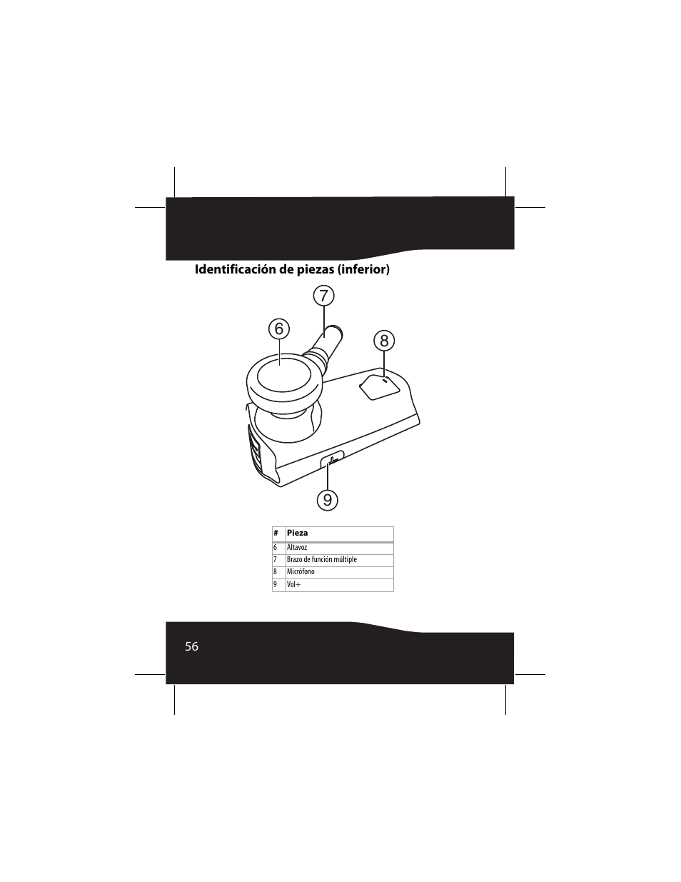 Identificación de piezas (inferior) | RocketFish RF-SH230 User Manual | Page 56 / 80