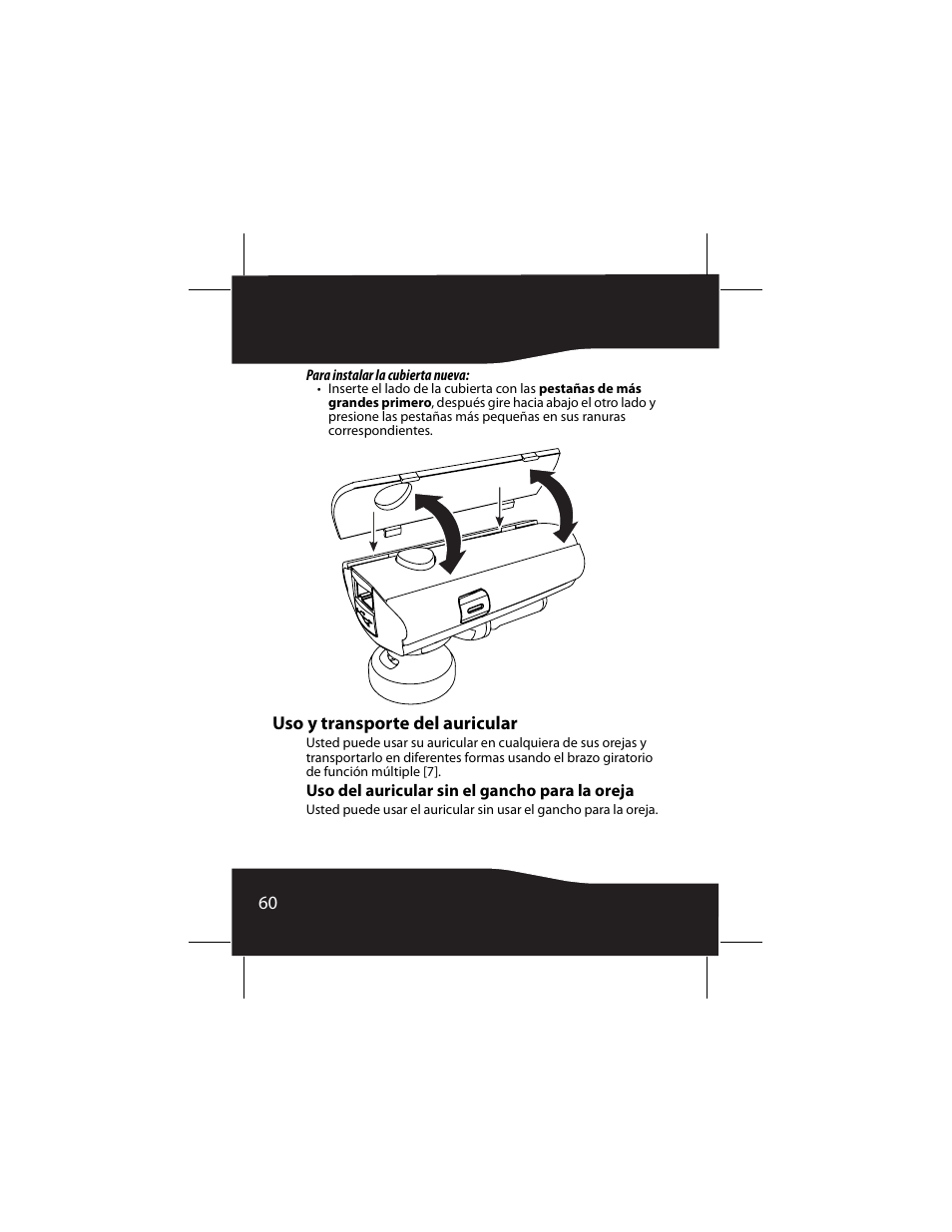 Uso y transporte del auricular, Uso del auricular sin el gancho para la oreja | RocketFish RF-SH230 User Manual | Page 60 / 80