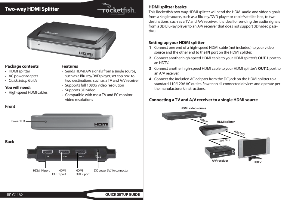 RocketFish RF-G1182 User Manual | 2 pages