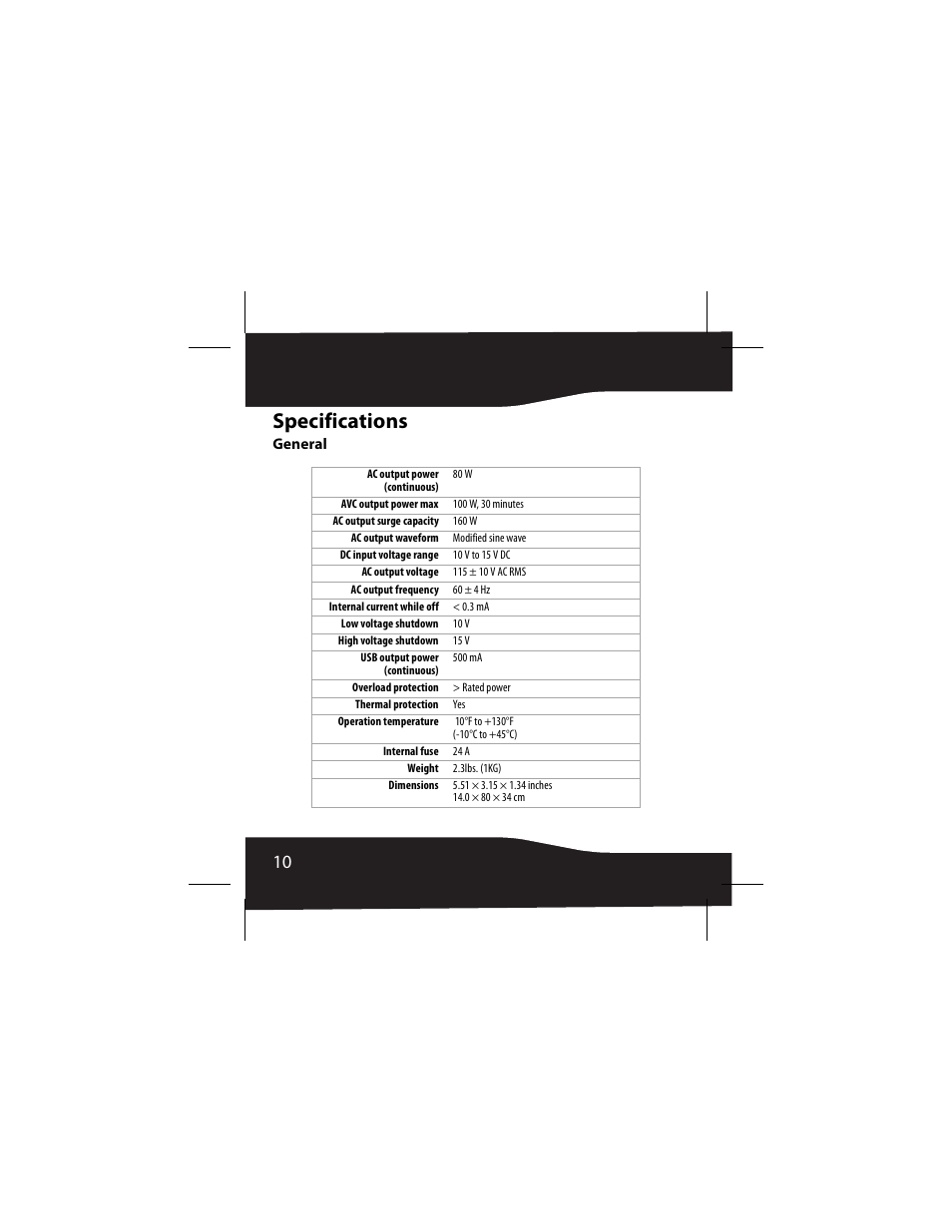 Specifications, General | RocketFish 3RF-INV80 User Manual | Page 10 / 56