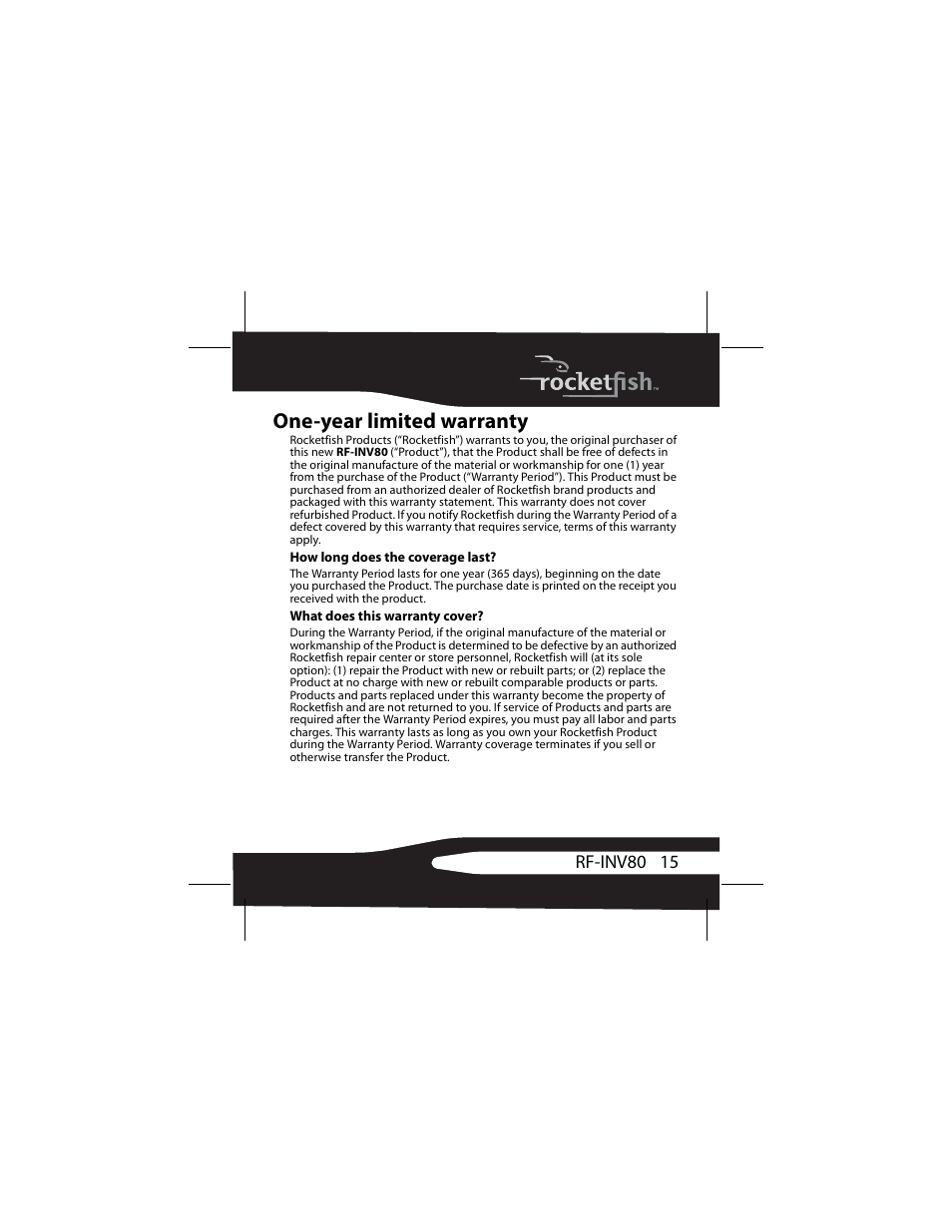 One-year limited warranty | RocketFish 3RF-INV80 User Manual | Page 15 / 56