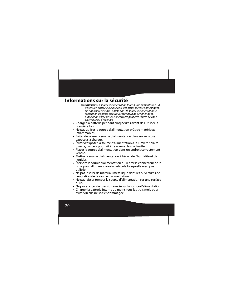 Informations sur la sécurité | RocketFish 3RF-INV80 User Manual | Page 20 / 56