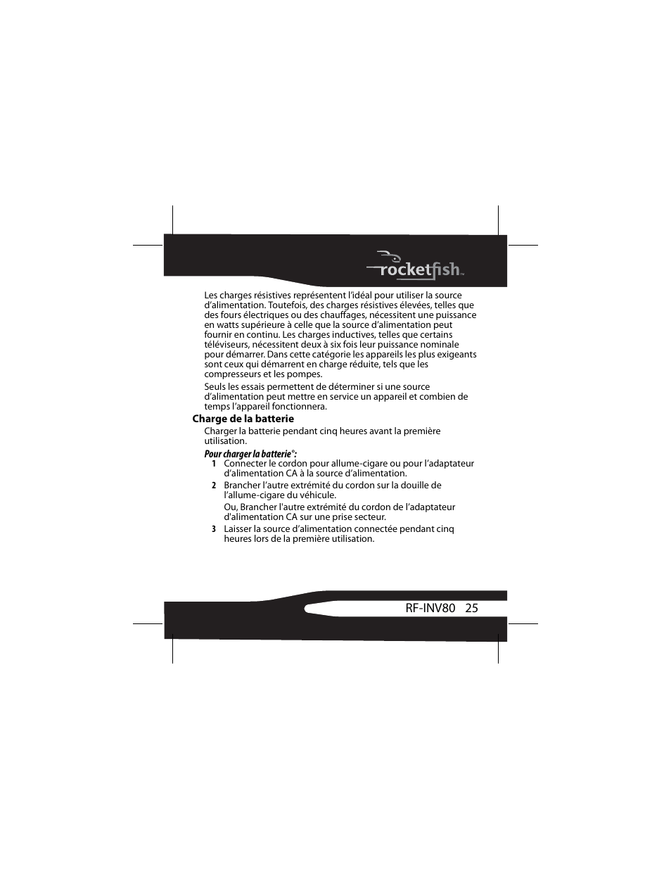 Charge de la batterie | RocketFish 3RF-INV80 User Manual | Page 25 / 56