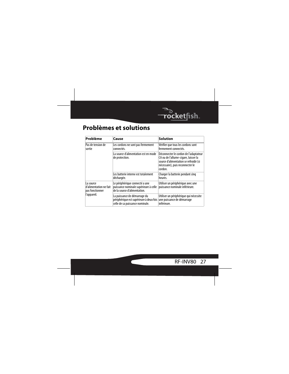 Problèmes et solutions, 27 rf-inv80 | RocketFish 3RF-INV80 User Manual | Page 27 / 56