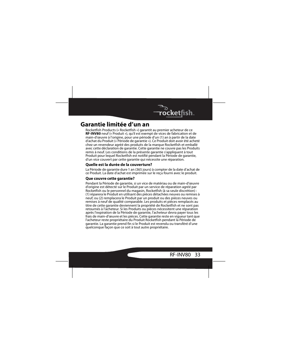 Garantie limitée d’un an | RocketFish 3RF-INV80 User Manual | Page 33 / 56