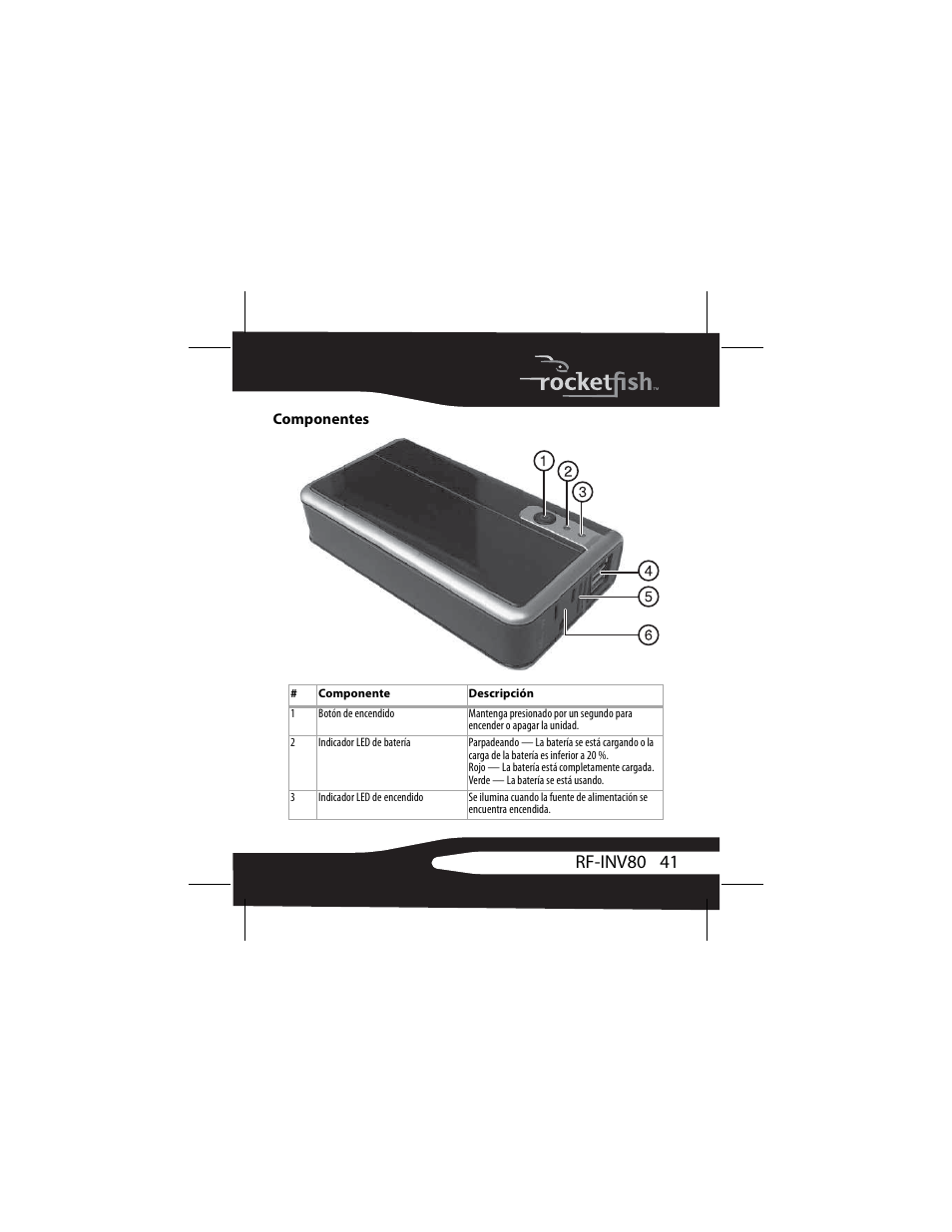Componentes, 41 rf-inv80 | RocketFish 3RF-INV80 User Manual | Page 41 / 56