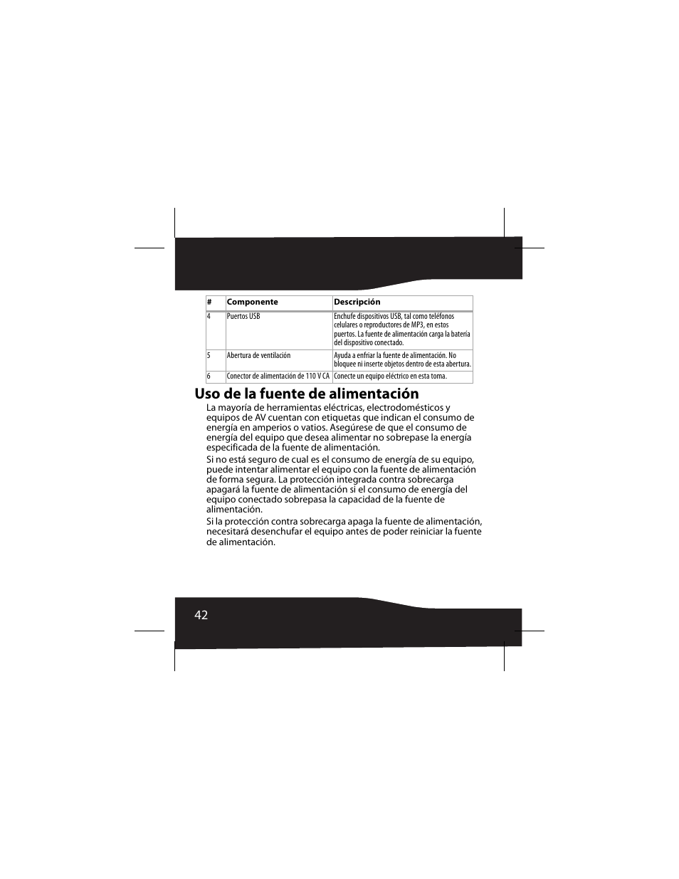 Uso de la fuente de alimentación | RocketFish 3RF-INV80 User Manual | Page 42 / 56