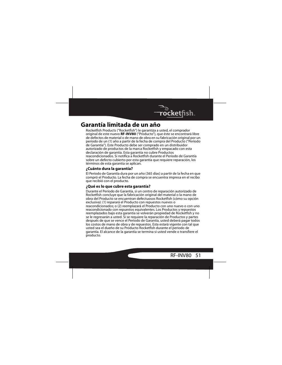 Garantía limitada de un aсo, Garantía limitada de un año | RocketFish 3RF-INV80 User Manual | Page 51 / 56