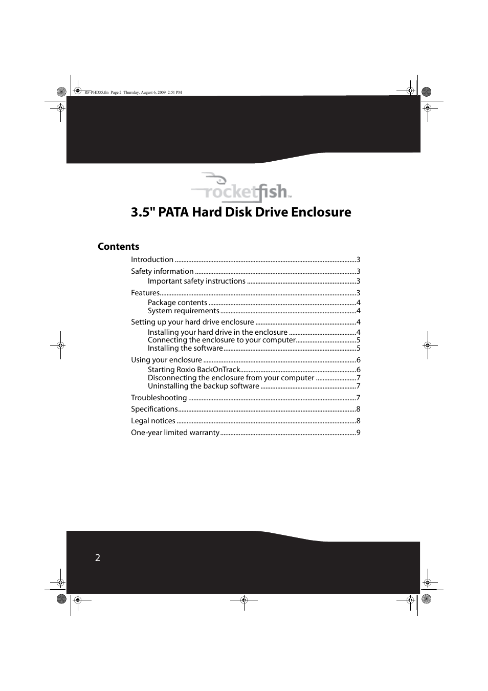 5" pata hard disk drive enclosure, 2contents | RocketFish RF-PHD35 User Manual | Page 2 / 12