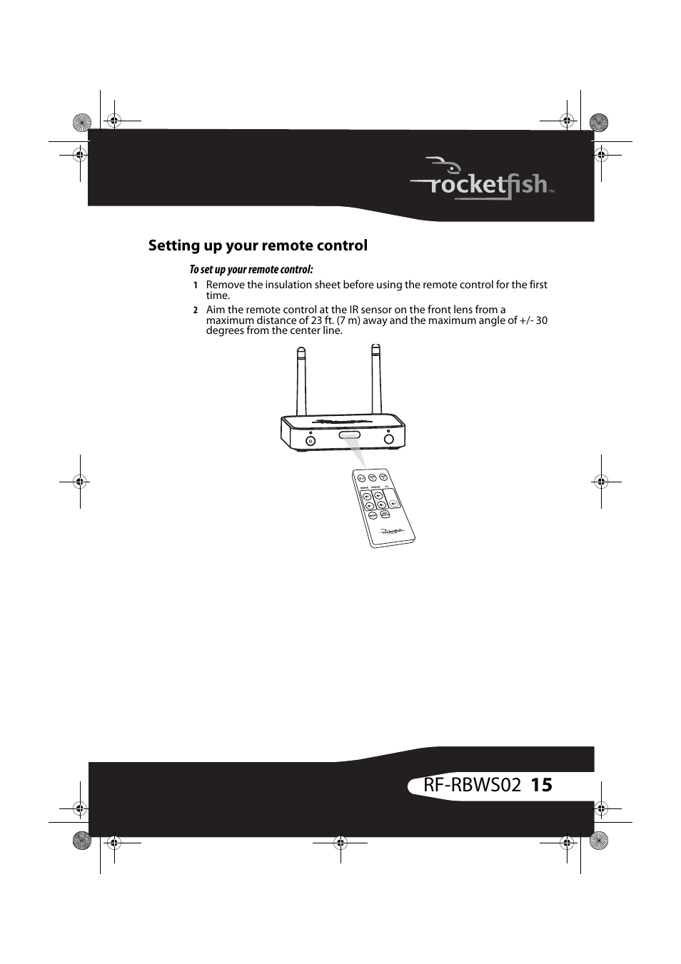 Setting up your remote control, 15 rf-rbws02 | RocketFish RF-RBWSO2 User Manual | Page 15 / 33