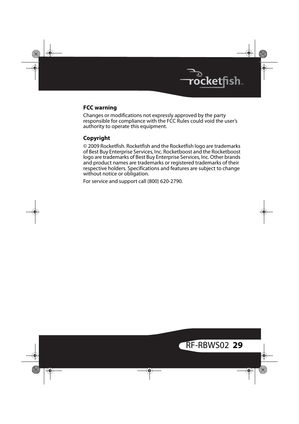 Fcc warning, Copyright, 29 rf-rbws02 | RocketFish RF-RBWSO2 User Manual | Page 29 / 33