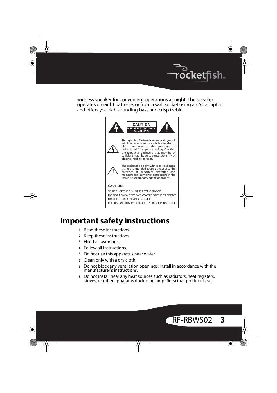 Important safety instructions, 3rf-rbws02 | RocketFish RF-RBWSO2 User Manual | Page 3 / 33