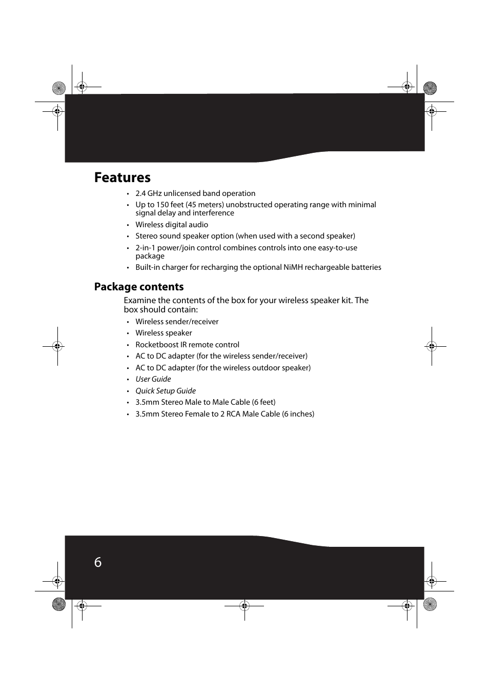 Features, Package contents, 6features | RocketFish RF-RBWSO2 User Manual | Page 6 / 33