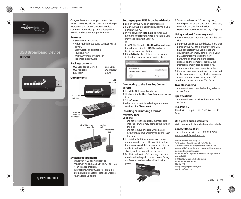 RocketFish RF-BCD2 User Manual | 1 page