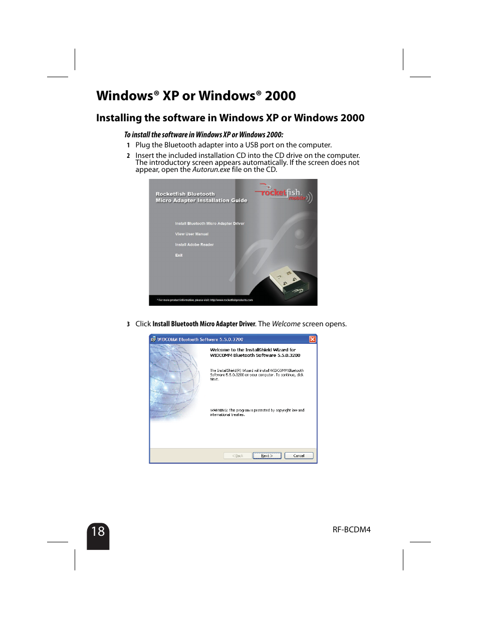 Windows® xp or windows® 2000 | RocketFish RF-BCDM4 User Manual | Page 18 / 40