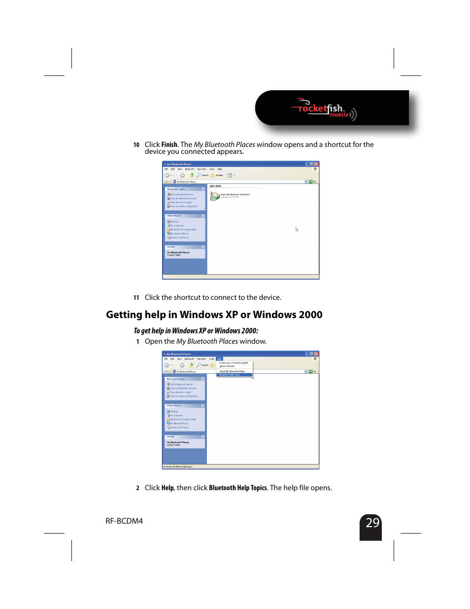 Getting help in windows xp or windows 2000 | RocketFish RF-BCDM4 User Manual | Page 29 / 40