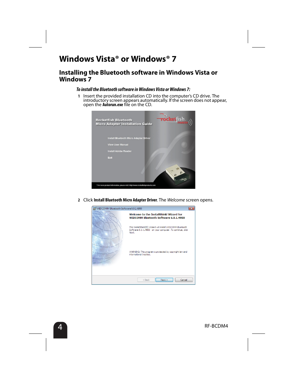 Windows vista® or windows® 7 | RocketFish RF-BCDM4 User Manual | Page 4 / 40