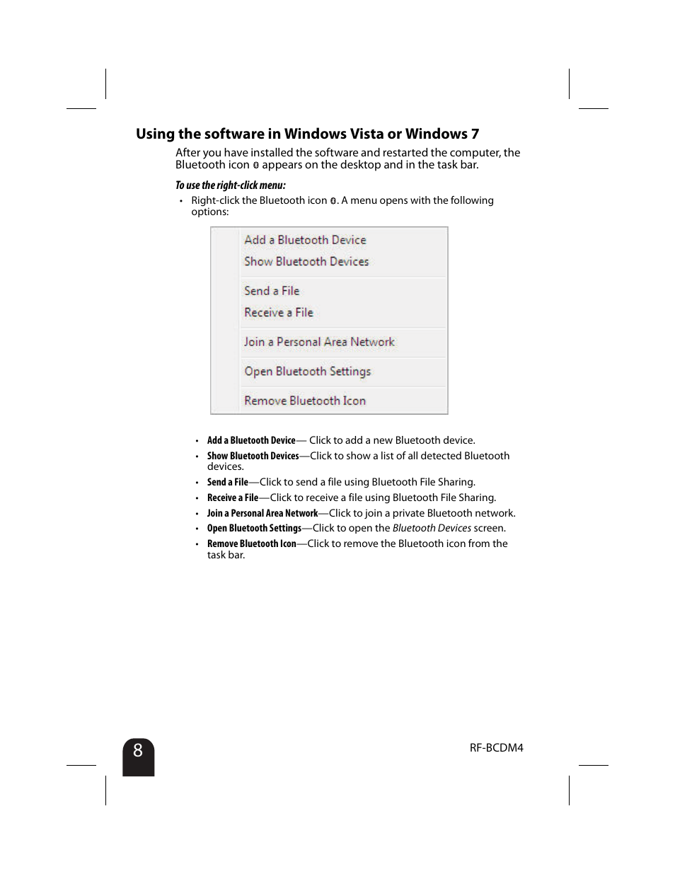 Using the software in windows vista or windows 7 | RocketFish RF-BCDM4 User Manual | Page 8 / 40