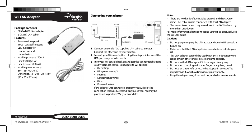 RocketFish RF-GWII008 User Manual | 2 pages