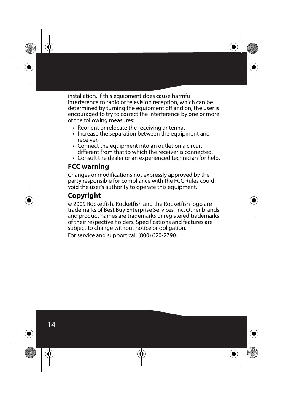 Fcc warning, Copyright | RocketFish RF-NBACDC User Manual | Page 14 / 18