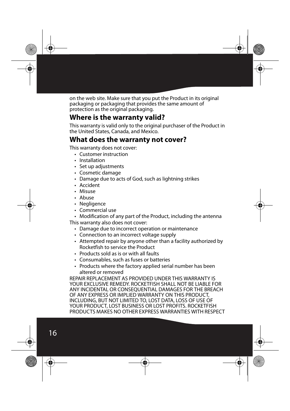 Where is the warranty valid, What does the warranty not cover | RocketFish RF-NBACDC User Manual | Page 16 / 18