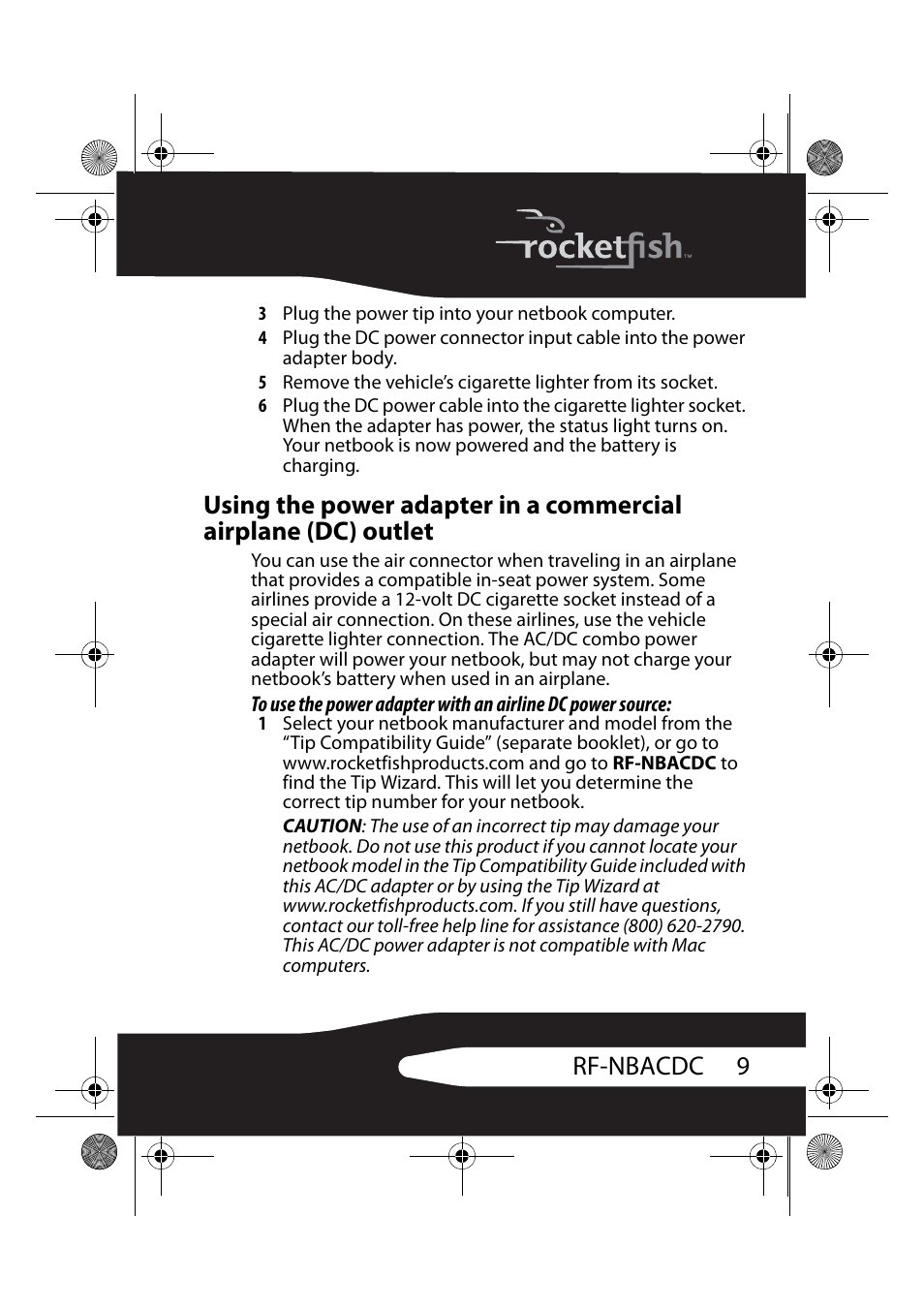 9rf-nbacdc | RocketFish RF-NBACDC User Manual | Page 9 / 18