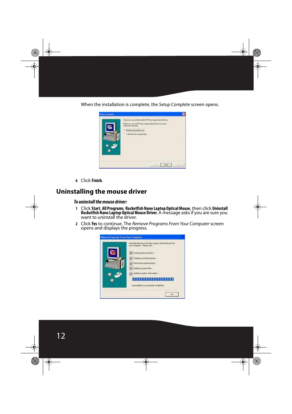 Uninstalling the mouse driver | RocketFish RF-NANOMSE2/RF-NANO11/12/13 User Manual | Page 12 / 28