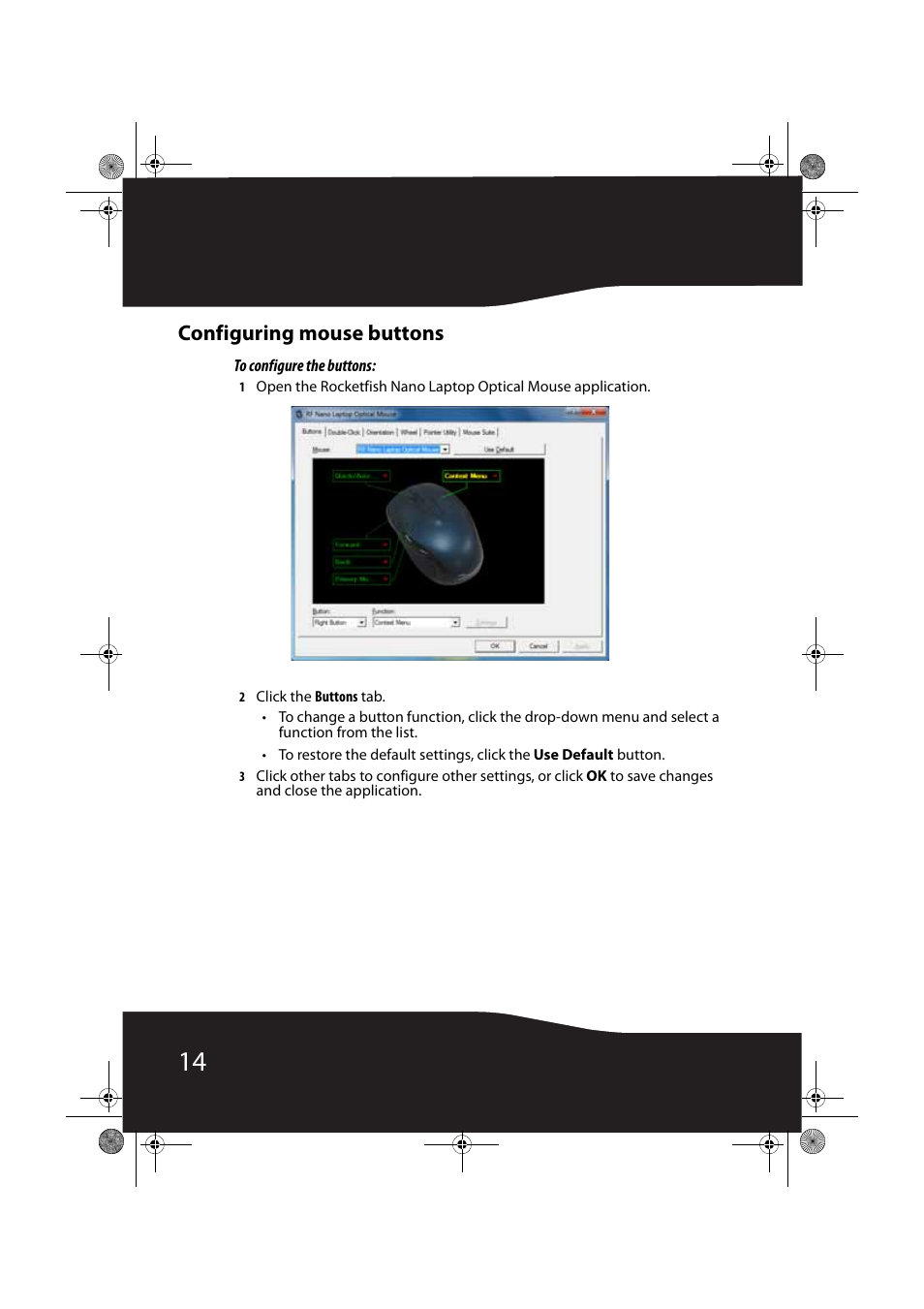 Configuring mouse buttons | RocketFish RF-NANOMSE2/RF-NANO11/12/13 User Manual | Page 14 / 28
